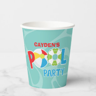 Pool Party Boy red blue Birthday Paper Cups