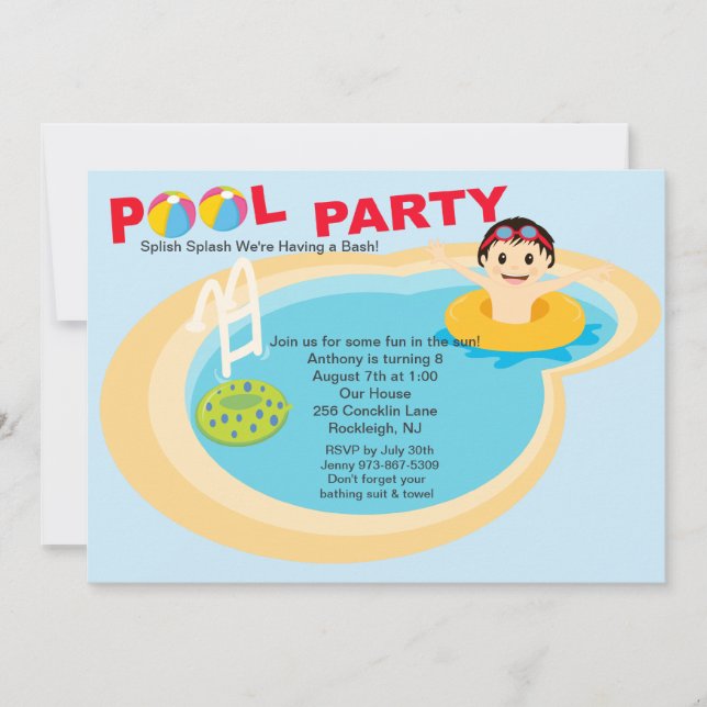 Pool Party Boys Birthday Invitation (Front)