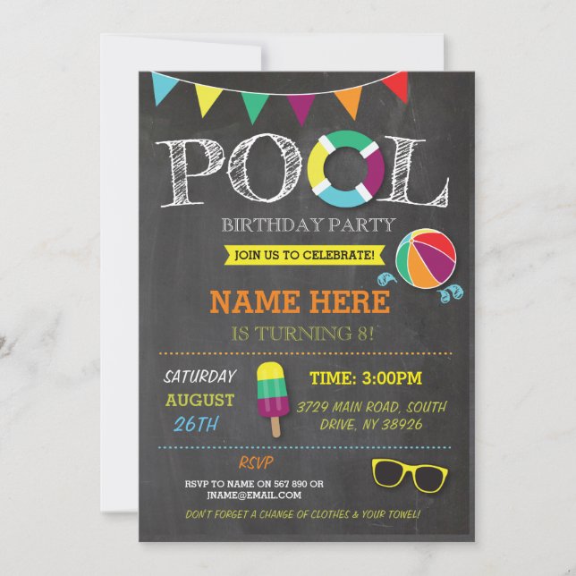 Pool Party Boys girls Birthday Beach Invitations (Front)