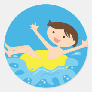 Pool Party Brunette Boy Classic Round Sticker