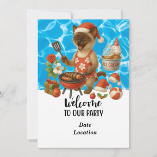 Pool Party Christmas in July for Cat Lovers Invitation
