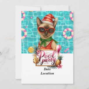 Pool Party Christmas in July for Cat Lovers Invitation