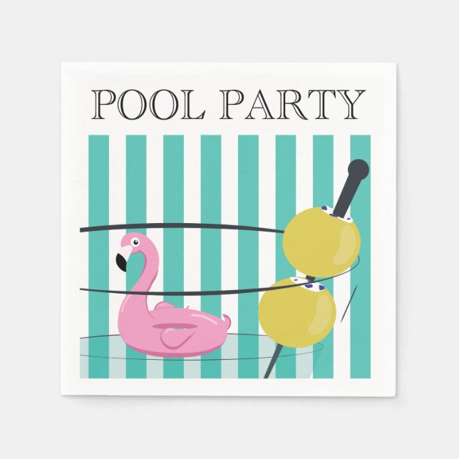 Pool Party Cocktail Napkins - Martini & Flamingo (Front)