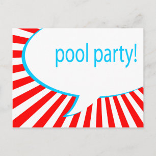 pool party! comic speech bubble invitation postcard