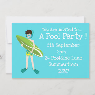 Pool Party cute and modern blue Invitation