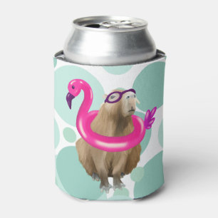 Pool Party Cute Capybara With Pink Flamingo Float Can Cooler