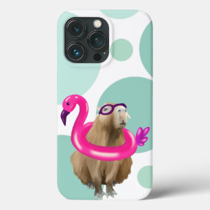 Pool Party Cute Capybara With Pink Flamingo Float  iPhone 13 Pro Case