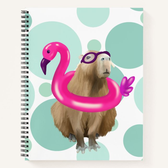 Pool Party Cute Capybara With Pink Flamingo Float Notebook (Front)