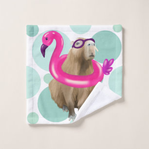 Pool Party Cute Capybara With Pink Flamingo Float Wash Cloth