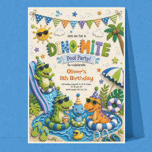 Pool Party Dinosaur Birthday Invitation