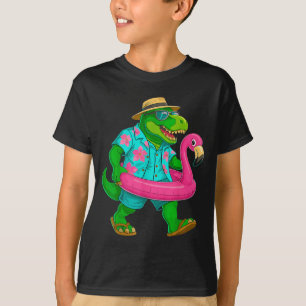 Pool Party Dinosaur Pink Flamingo Float Funny T T-Shirt
