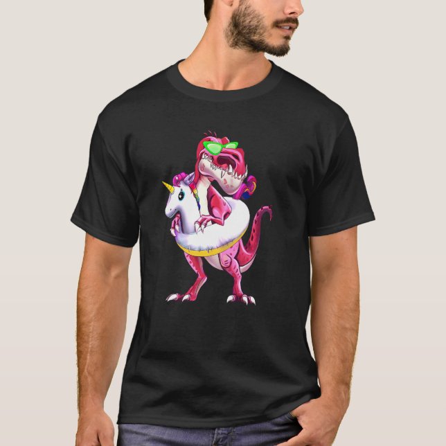 Pool Party Dinosaur Unicorn Float Kids Boys Girls T-Shirt (Front)