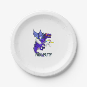 Pool Party Dragon Unicorn Float Shirt Dragon Gifts Paper Plate