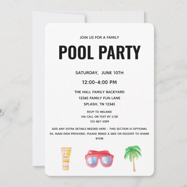 Pool Party - Family Cookout - Swim Party Invitation (Front)