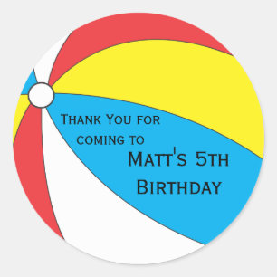 Pool Party Favour Sticker - Blue, Yellow and Red