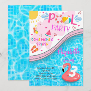 Pool Party Flamingo Birthday Invitation