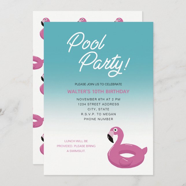Pool Party Flamingo Invitation (Front/Back)