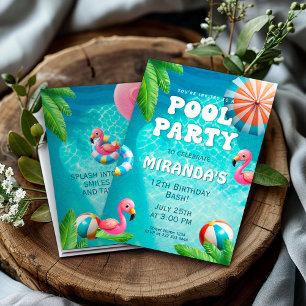 Pool Party, Flamingo Paradise Birthday Invitation