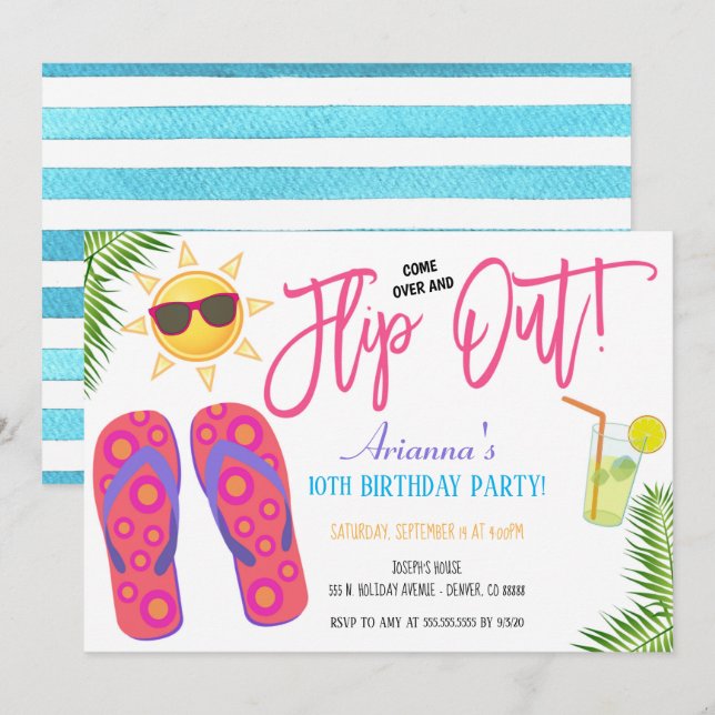 Pool Party Flip Flop Invitation (Front/Back)