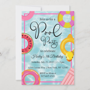 Pool Party Floaties Birthday Party Invitation