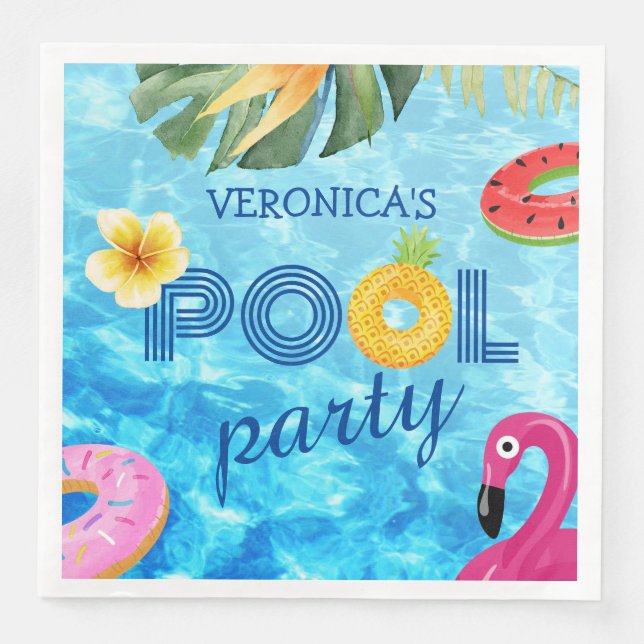 Pool Party Fun Birthday Summer Water Swimming  Napkin (Front)
