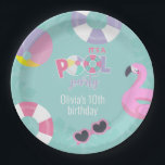 Pool party Girl Birthday Paper Plate<br><div class="desc">Pool Party for girl with pink and purple floats</div>