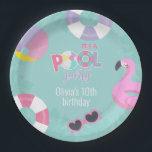 Pool party Girl Birthday Paper Plate<br><div class="desc">Pool Party for girl with pink and purple floats</div>