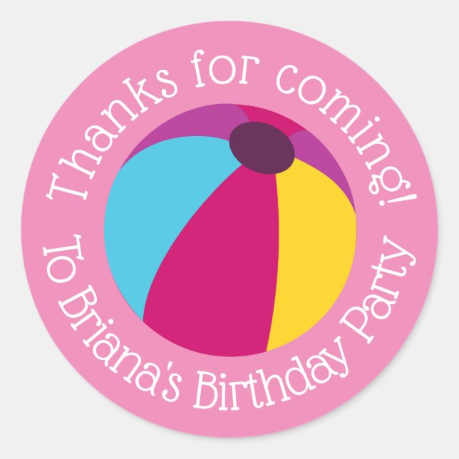 Pool Party Girl Birthday Party Favours Classic Round Sticker (Front)