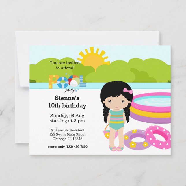 Pool Party girl Invitation (Front)