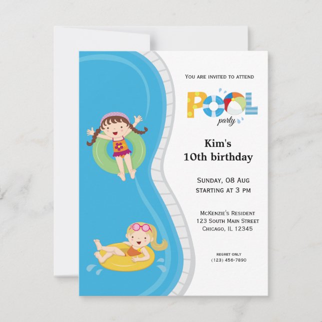 Pool Party (girl) Invitation (Front)