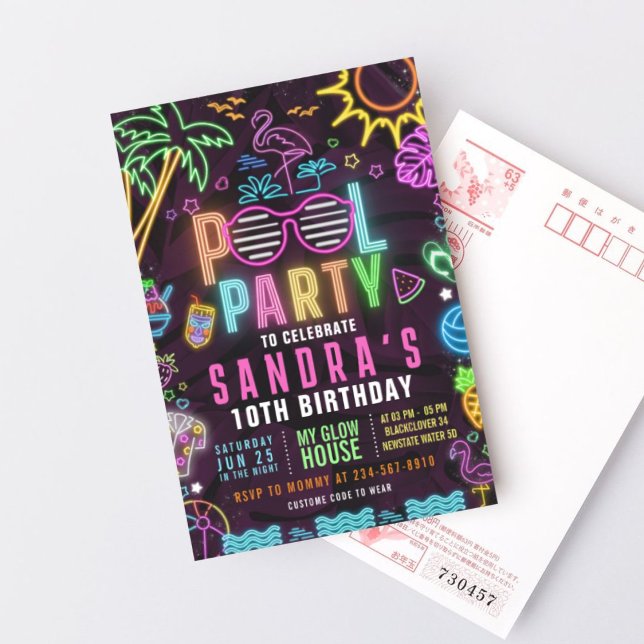 Pool Party Glow Party Editable Invitation (Pool Party Glow Party Editable Invitation)