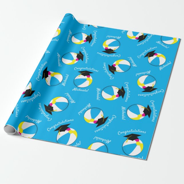 Pool Party Graduation Party Beach Ball Wrapping Paper (Unrolled)