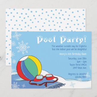 Pool Party in Winter Boys Indoor Snowy Swimming  Invitation