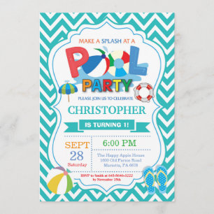 Pool Party Invitation Aqua Splish Splash Boy
