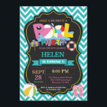 Pool Party Invitation Aqua Splish Splash Girl<br><div class="desc">Pool Party Invitation. Summer Splish Splash. Girl Birthday Party Invite. Beach Ball. Swimming. Swimsuit. Birthday Bash. Aqua Turquoise Chevron. Chalkboard Background. 1st First Birthday. Any Age. Printable Digital. For further customisation,  please click the "Customise it" button and use our design tool to modify this template.</div>