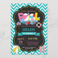 Pool Party Invitation Aqua Splish Splash Girl