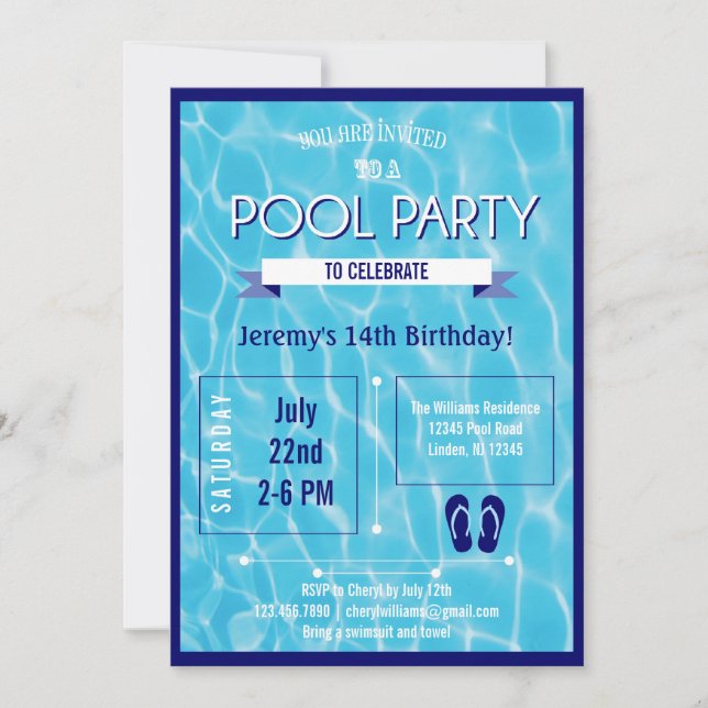 Pool Party Invitation Blue (Front)