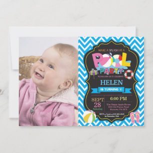 Pool Party Invitation Blue Splish Splash Girl