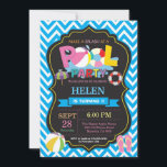 Pool Party Invitation Blue Splish Splash Girl<br><div class="desc">Pool Party Invitation. Summer Splish Splash. Girl Birthday Party Invite. Beach Ball. Swimming. Swimsuit. Birthday Bash. Blue Chevron. Chalkboard Background. 1st First Birthday. Any Age. Printable Digital. For further customisation,  please click the "Customise it" button and use our design tool to modify this template.</div>