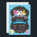 Pool Party Invitation Blue Splish Splash Girl<br><div class="desc">Pool Party Invitation. Summer Splish Splash. Girl Birthday Party Invite. Beach Ball. Swimming. Swimsuit. Birthday Bash. Blue Chevron. Chalkboard Background. 1st First Birthday. Any Age. Printable Digital. For further customisation,  please click the "Customise it" button and use our design tool to modify this template.</div>