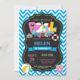 Pool Party Invitation Blue Splish Splash Girl