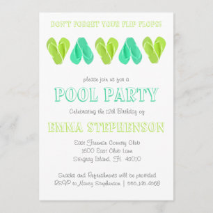 Pool Party Invitation Bright Flip Flops