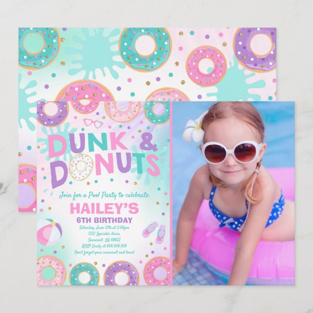 Pool Party Invitation Dunk And Doughnuts Pool Part (Front/Back)