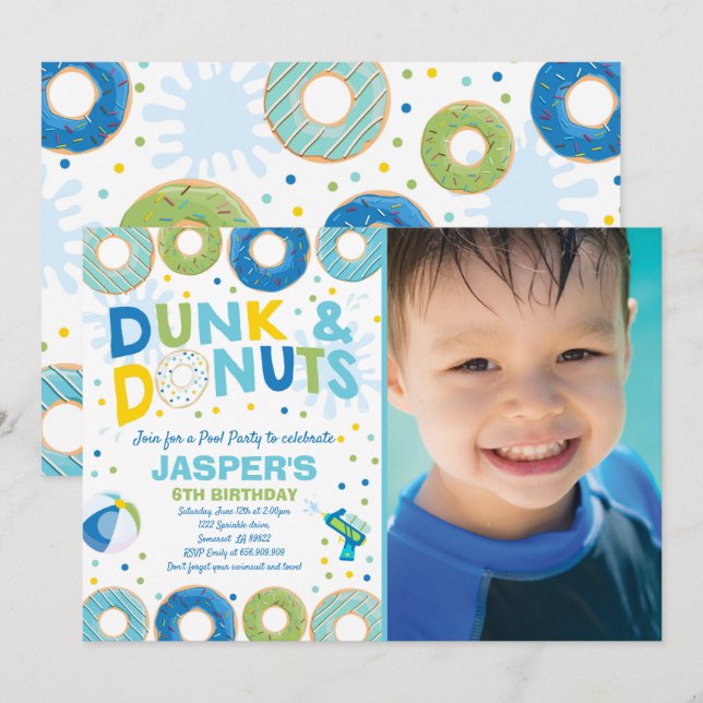 Pool Party Invitation Dunk And Doughnuts Pool Part (Front/Back)