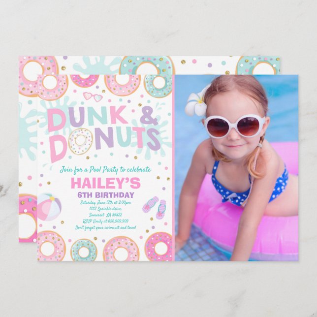Pool Party Invitation Dunk And Doughnuts Pool Part (Front/Back)