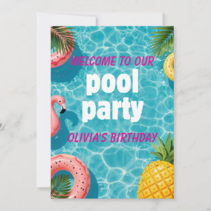 Pool Party Invitation Flamingo Tropical Fun