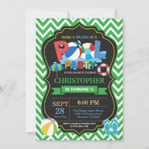 Pool Party Invitation Green Splish Splash Boy