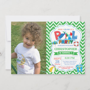 Pool Party Invitation Green Splish Splash Boy