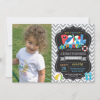 Pool Party Invitation Grey Splish Splash Boy