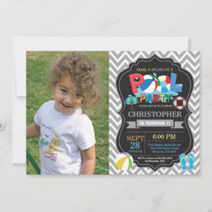 Pool Party Invitation Grey Splish Splash Boy